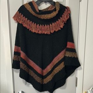 Z Women's Black Red and Brown Sweater Poncho